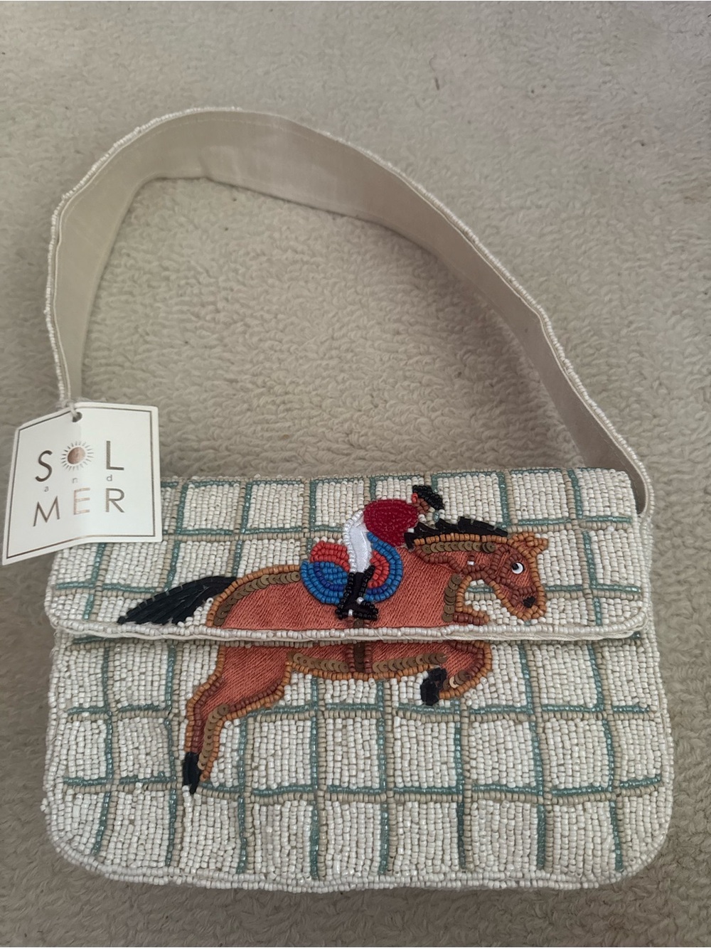 DISCOUNTED SHIP - Viral - Equestrian Horse And Rider Beaded Bag SOL AND MER. NWT